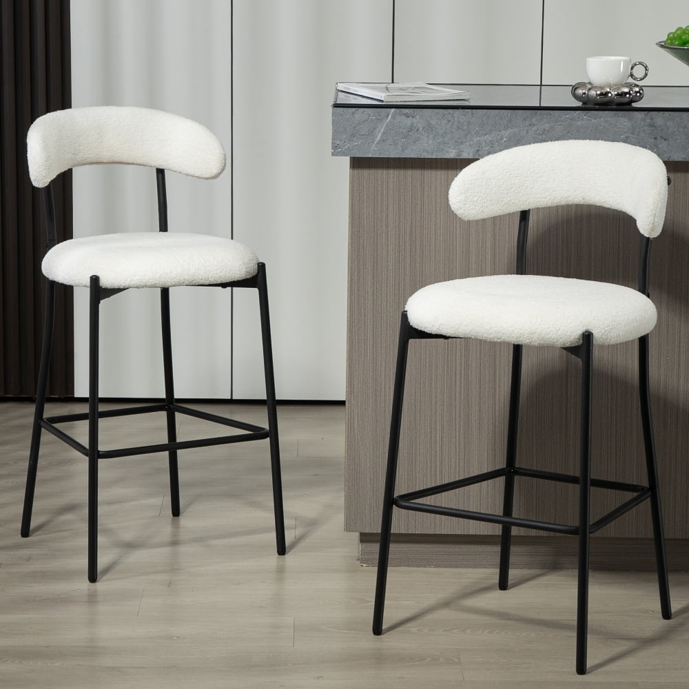 26'' Counter Height Bar Stools with Teddy Fabric Cover, Kitchen Island