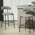 thumbnail image 1 of 26" Counter Height Stools Teddy Fabric Cover Kitchen Island Stool with Black Powder Coating Base and Footrest (Grey), 1 of 10