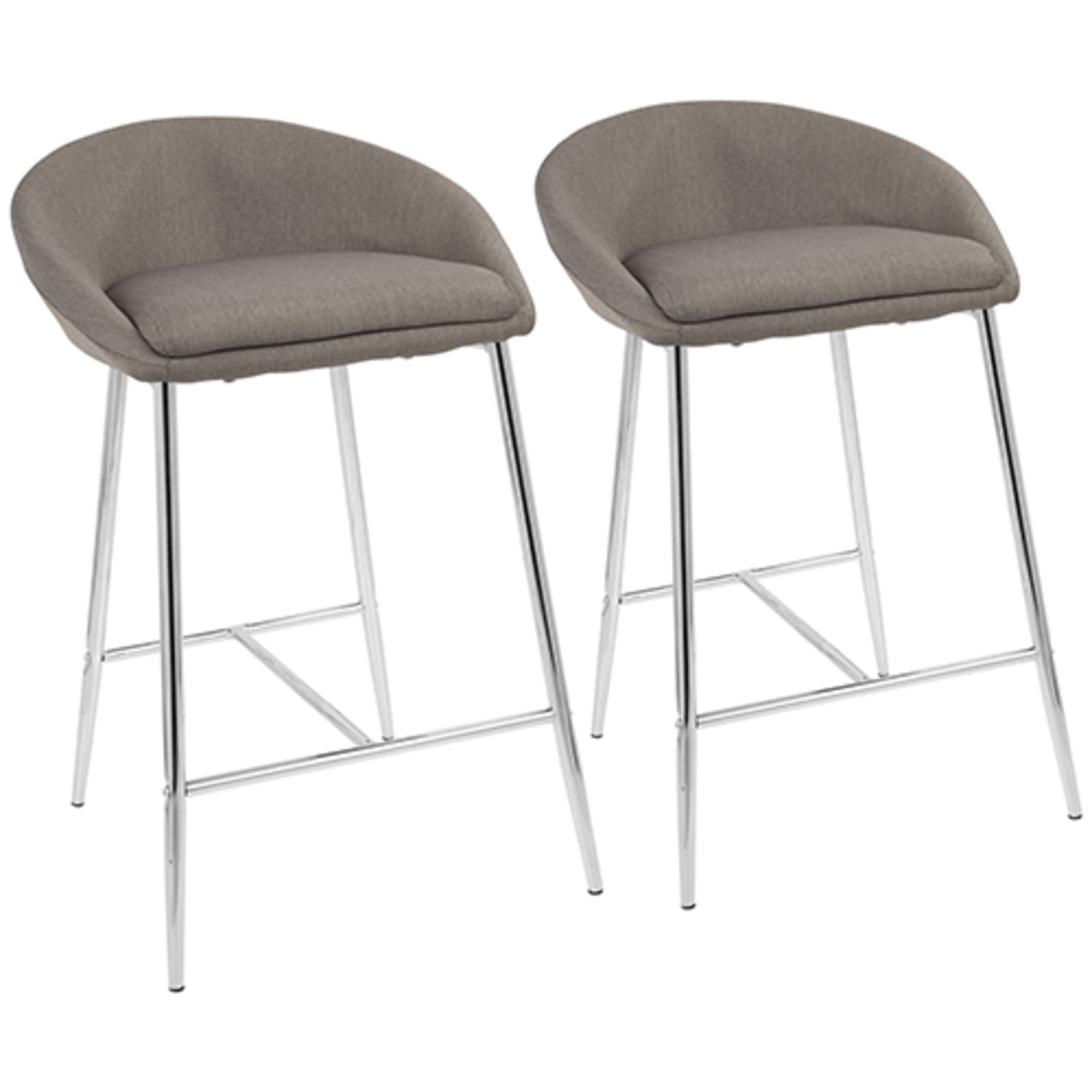 Elegant Matisse Chrome and Grey Fabric Counter Stool, Set of 2