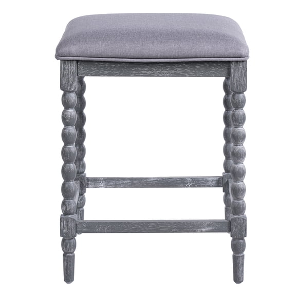 26''Counter Stools,Set of 2 with Upholstered Seat, Solid Acacia wood Frame, Foam-Padded Seat, Open Airy Design for Kitchen Island and Bar, Gray