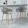 thumbnail image 1 of 26'' Counter height bar stools Set of 2,velvet kitchen island counter bar stool with hand- wave back,golden chromed base and foot rest（2PCS）, 1 of 13