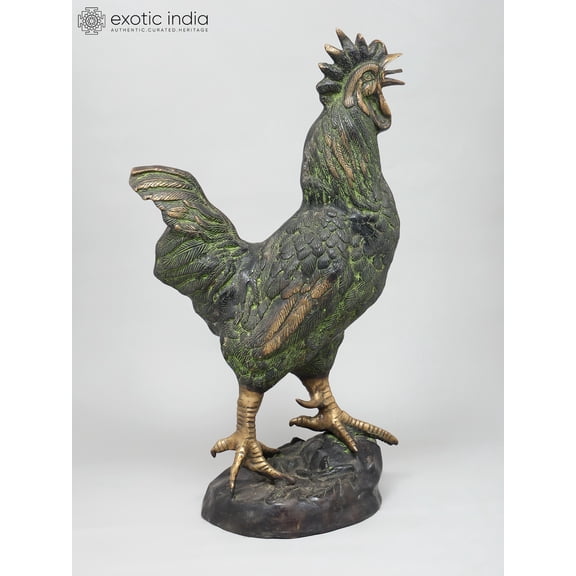26" Decorative Rooster Statue in Brass | Home Decor