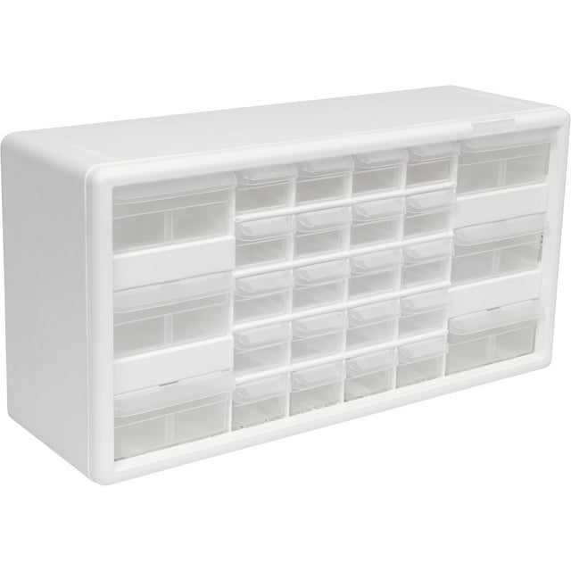 26-Drawer Plastic Drawer Storage Cabinet for Garage Organization, Bead Organizer, Building Bricks Storage, Teacher Toolbox, Makeup Organizer, 20-Inch W x 6-Inch D x 10-Inch H, 10124 White