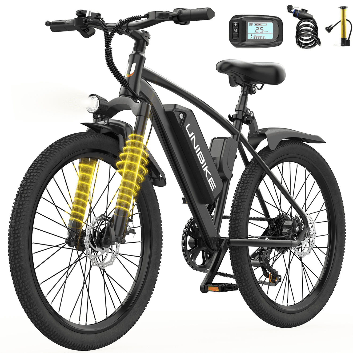 26" E-Bike for Adults, 748W Motor Electric Bicycle up to 60 Mile Range, 22MPH Max Speed, 36V 10Ah Removable Battery, 7-Speed, Disc Brakes & NFC Unlock, Mountain E-Bike for Commuting