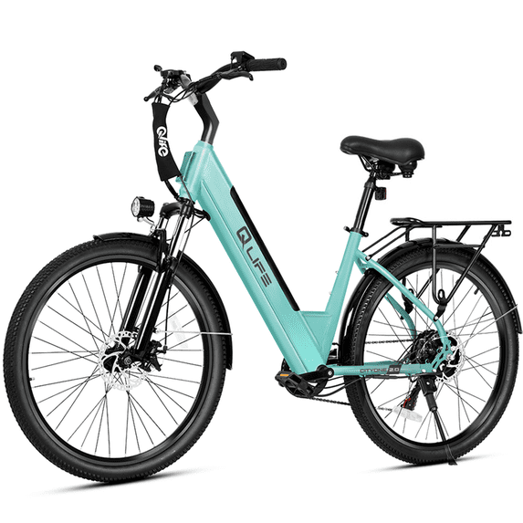 Qlife Cityone 2.0 EBikes for Adults,26" Electric Mountain Bike with 48V 10.4Ah Battery 500W,Max 28MPH Electric Bicycle,7-Speed with Fender & Rear Rack(Green)