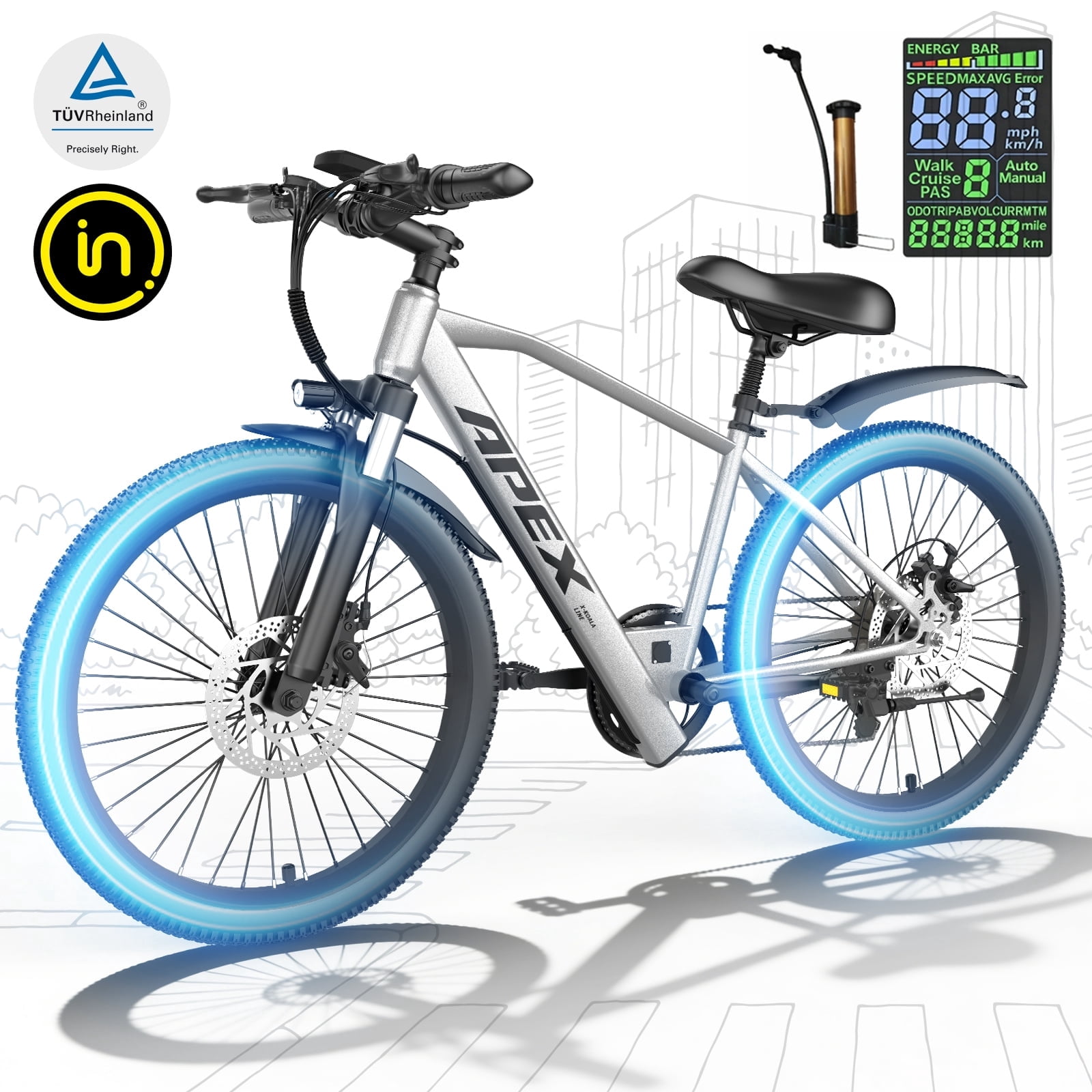 26" Electric Bike for Adults, Ebike with 4 Modes & 7-Speed, UL2849 Certified, 1200W Peak Motor, Max 28Mph & 50Miles, Internal Removable Battery,Shock Absorber, Electric City Commuter Bicycle