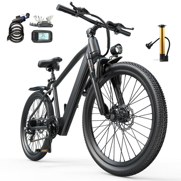 26" Electric Bike for Adult,400W Motor,Top Speed 25MPH,40Miles Long Range,City Commuting E-bicycle With Front Fork Suspension, Dual Disc Brakes