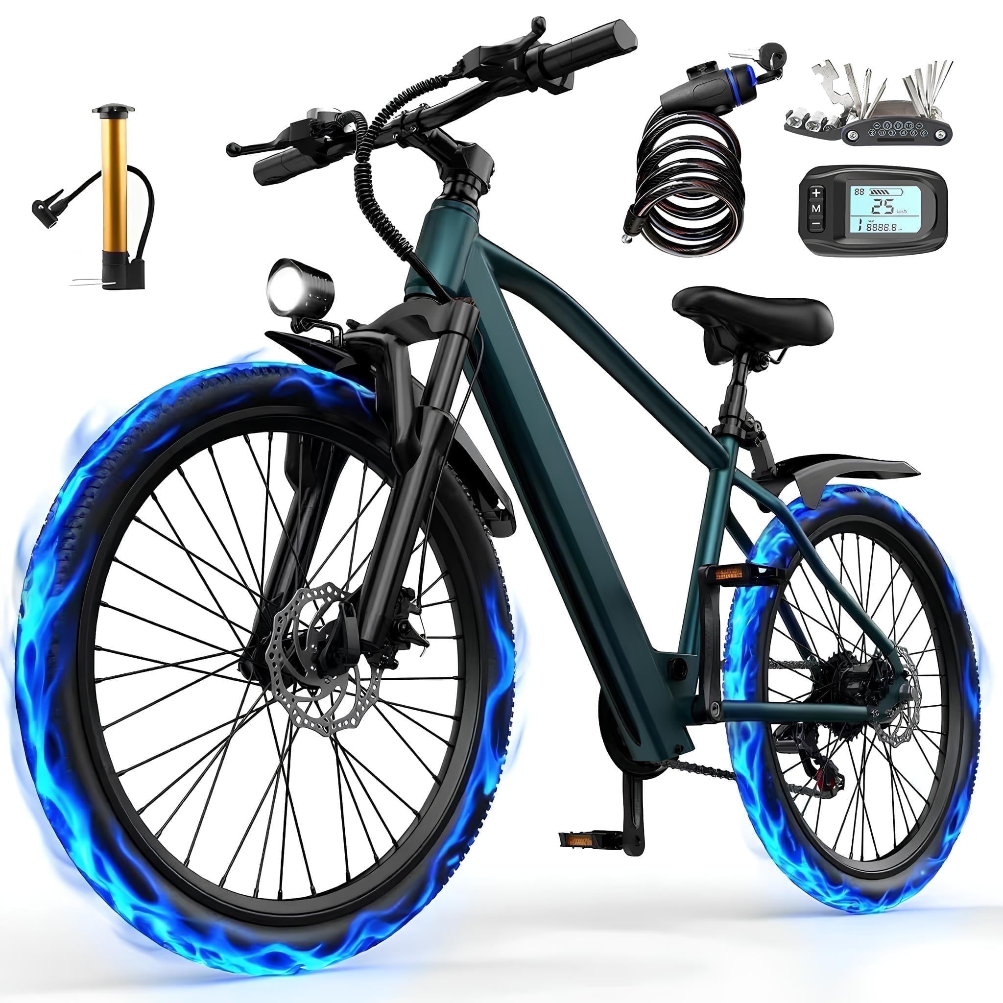 26" Electric Bike for Adult,400W Motor,Top Speed 25MPH,40Miles Long Range,City  Commuting E-bicycle With Front Fork Suspension, Dual Disc Brakes -  Walmart.com