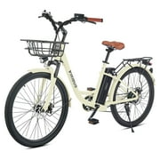 26" Electric Bike for Adults 7 Speed 20mph 500W Ebike for Women Men Seniors, White