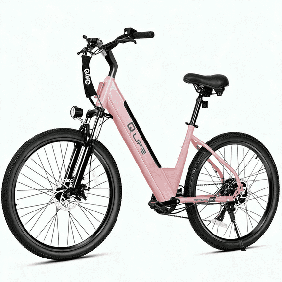 Qlife Cityone 2.0 EBikes for Adults,26" Electric Mountain Bike with 48V 10.4Ah Battery,Max 28MPH 500W Hub Motor Electric Bicycle,7-Speed(Pink)