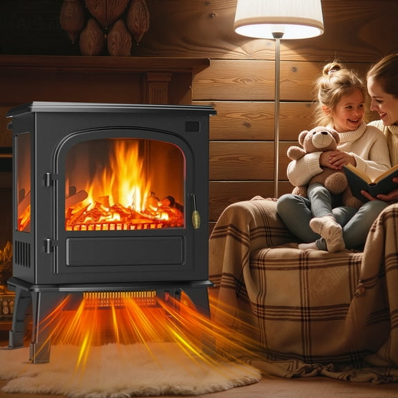 26" Electric Fireplace, Indoor Fireplace with Cord and Knob, 1500W/750W Heater with 3 Adjustable Flame, overheating protection, Freestanding