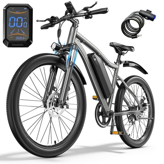 26'' Electric Mountain Bike for Adults -500W Motor, 35-70 Mile Range, 7-Speed, LCD Display- Perfect for Commuting & Off-Road Gray
