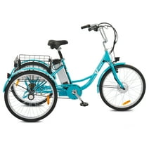 26" Electric Tricycle for Adults 3 Wheel Electric Bike 250W Electric Trike Blue