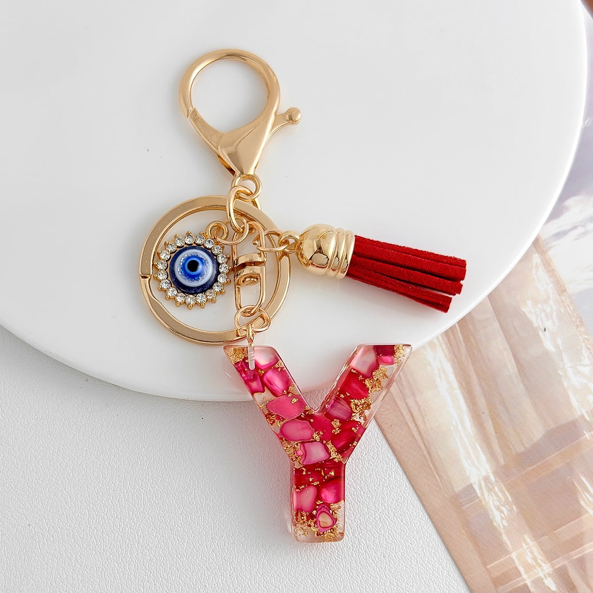26 English Alphabet Letter Tassels Keychain Crystal Acrylic Pendent Key ...