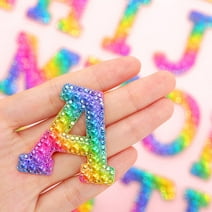 26 English Letters Pearl Rhinestone Patches for Clothes A-Z Alphabet Crystal AB Rhinestone Pearl Glitter Bling Applique Sew On/Glue On Patches for DIY Craft Supplies (Dazzling Rainbow)