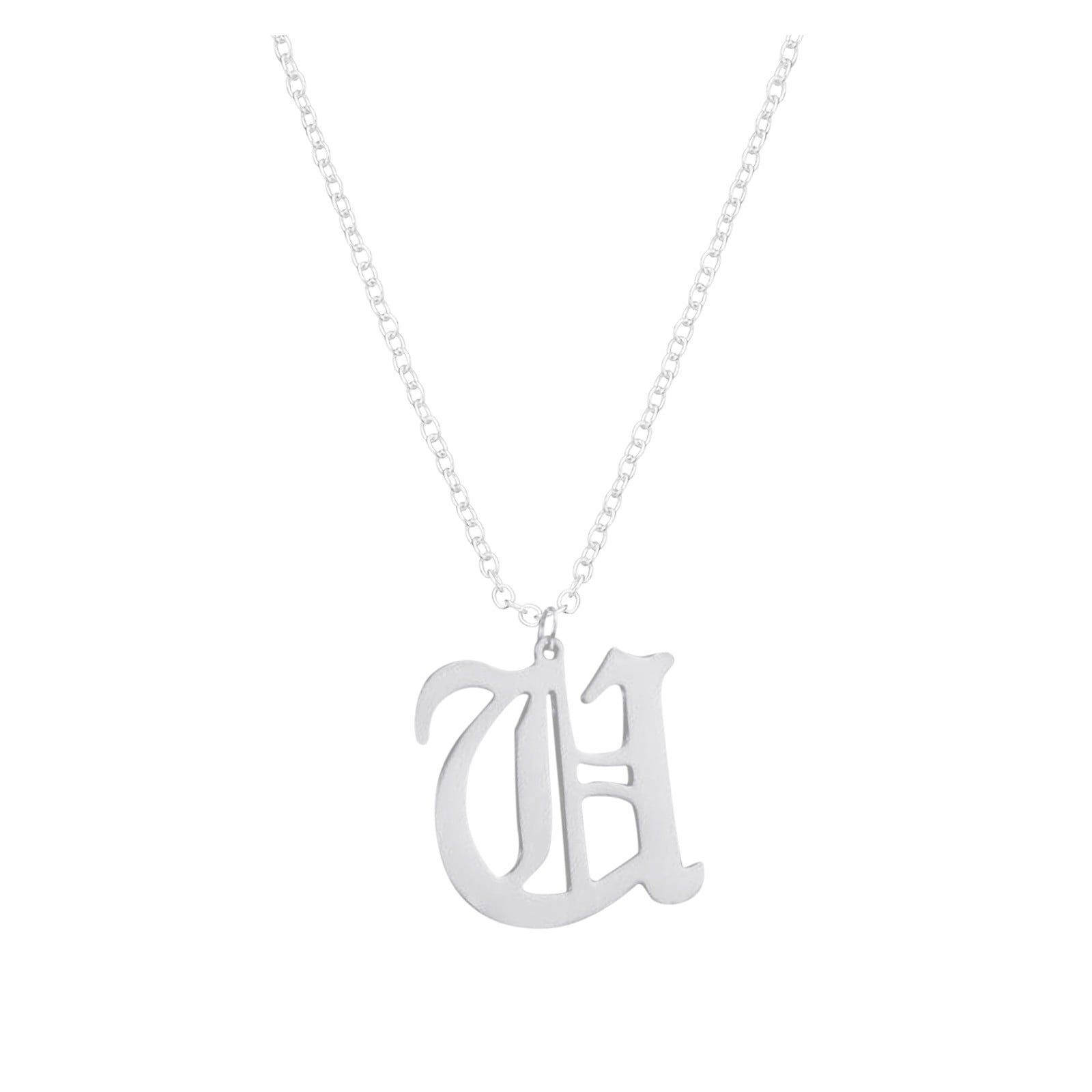 26 English Letters Pendant Necklace For Women Silver Stainless Steel
