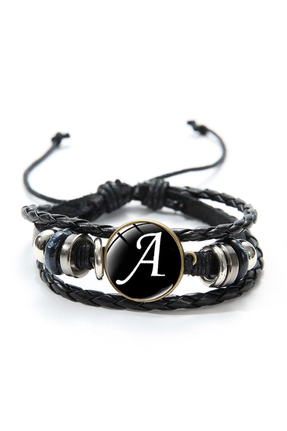 Unisex Initial Bracelet Personalized Letter Alloy Inlaid Gemstone Bracelet Fashion Jewelry Gift Artificial Leather