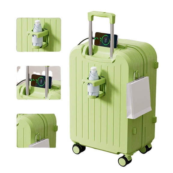 26" Expandable Luggage with Spinner Wheels+UBS+Cup Holder+Side Hooks ,ABS+PC,Multifunctional Suitcases with Wheels(GREEN)