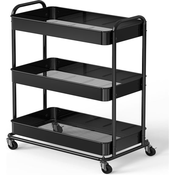 26" Extra-Wide 3-Tier Heavy Duty Metal Utility Cart, Black