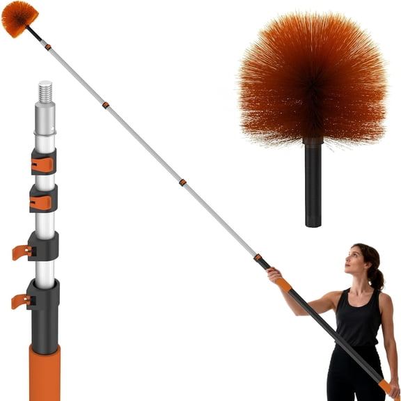 26 FT Cobweb Duster with Extension Pole, Cobweb Duster with 5-20FT Telescoping Extension Pole, Cleans Spider Webs, Washable & for High Ceilings, Fans & Outdoor & Indoor Cleaning