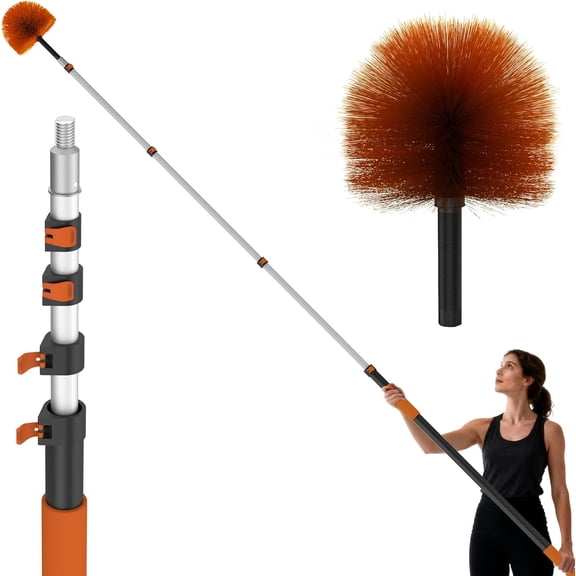 26 FT Cobweb Duster with Extension Pole, Cobweb Duster with 5-20FT Telescoping Extension Pole, Cleans Spider Webs, Washable & Reusable for High Ceilings, Fans & Outdoor & Indoor Cleaning