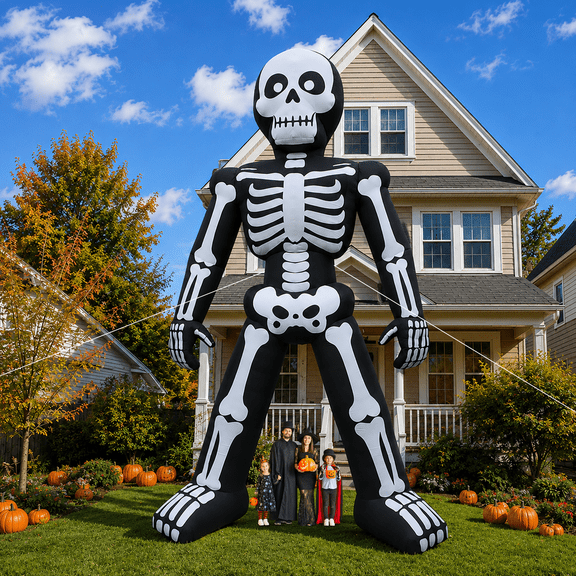 26 FT Giant Inflatable Skeleton Halloween Yard Decoration, Blow Up Skeleton Made of Oxford Cloth for Outdoor Lawn Garden Halloween Party Decor