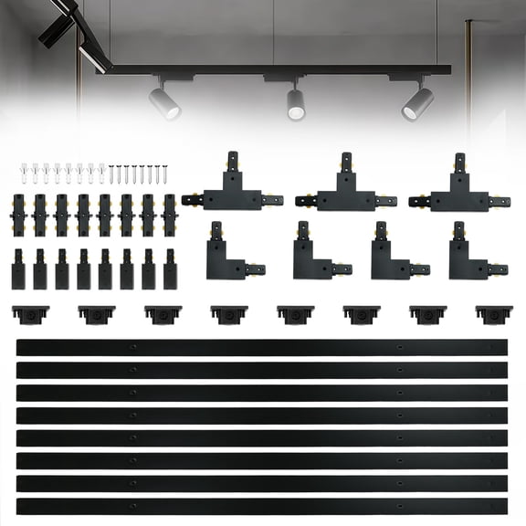 26 FT H Track Lighting Rails Kit with Floating Canopy Connector, 3 Wire Black Light Tracks, Multi-Functional H Type Rails, for Single Circuit H Type LED Track Lighting Heads Fixtures