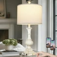 thumbnail image 1 of 26" Farmhouse Table Lamp,  Rustic Touch Control Bedside Lamp with 2  Ports & AC Outlet, Boho  3-Way Dimmable Nightstand Lamp Linen Fabric Shade for  Room  End Table White, 1 of 9