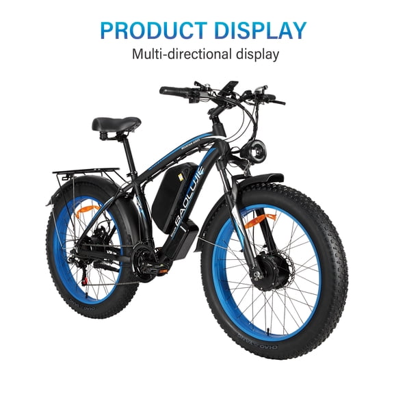 26 in Fat Tire Electric Bicycle, Dual-Drive 3000W Powerful Motor, 48V 23ah Battery, 28Mph, 56 mile Range, 21 Speeds, Hydraulic Disc Brakes, Lcd Display, Aluminum Alloy Frame