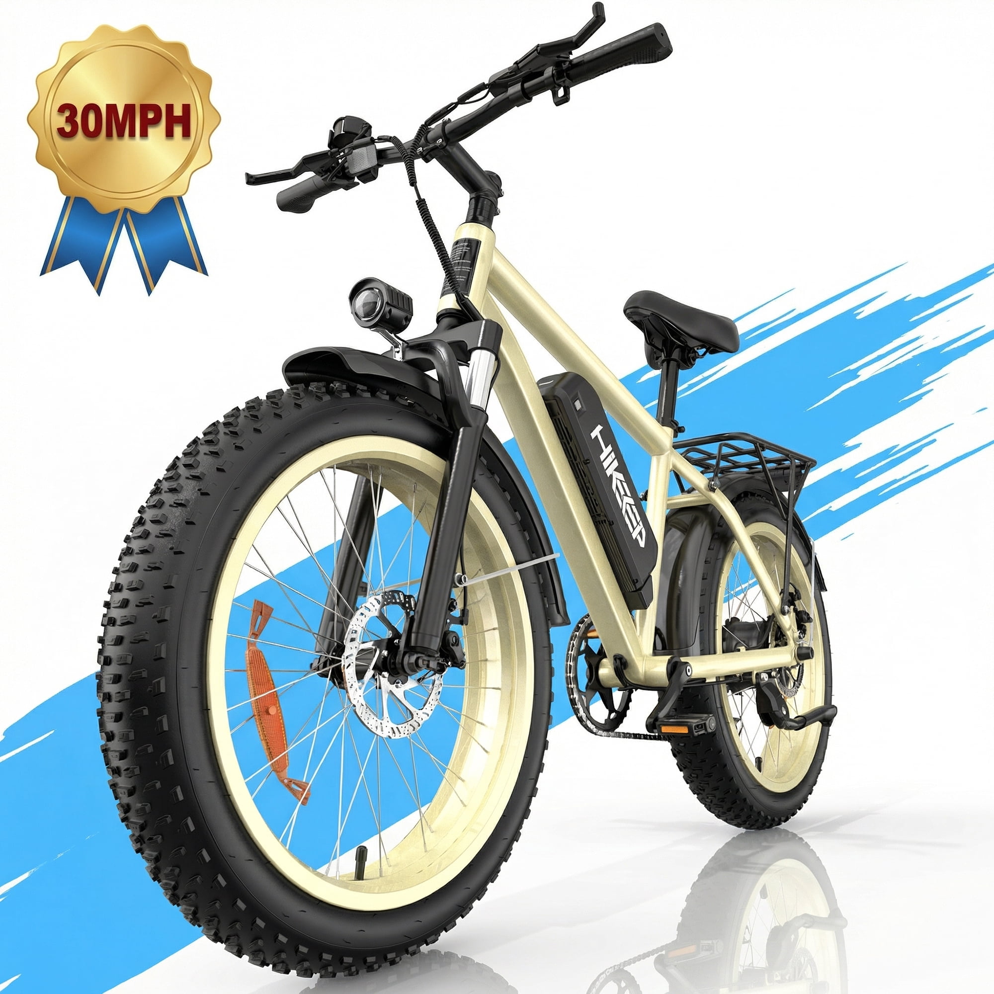 750W 1500W Electric Bike for Adults, 48V 15.6Ah Removable Battery, 26x4" Fat Tire Ebike, 7 Speed Shimano, Rear Rack, UL2849, Beige