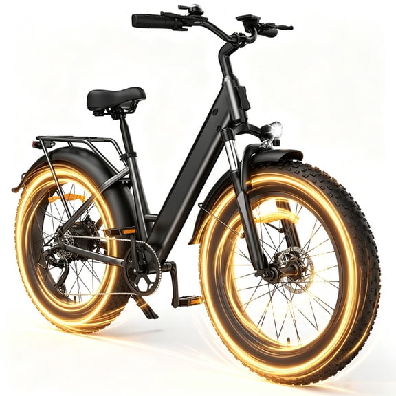 26" Fat Tire Electric Bike for Adults, 1000W Peak E-Bike with 48V 13Ah Battery, Up to 65 Miles Range,Shimano 7-Speed,Front Suspension