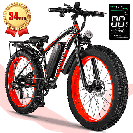 EOEOTWO 26'' Fat Tire Electric Mountain Bike for Adults, 1500W 48V 15Ah Battery, 60Miles Long Range, 34MPH High-Speed  Cruiser Ebike, All-Terrain Bicycle with Front Suspension & LED Display UL2849