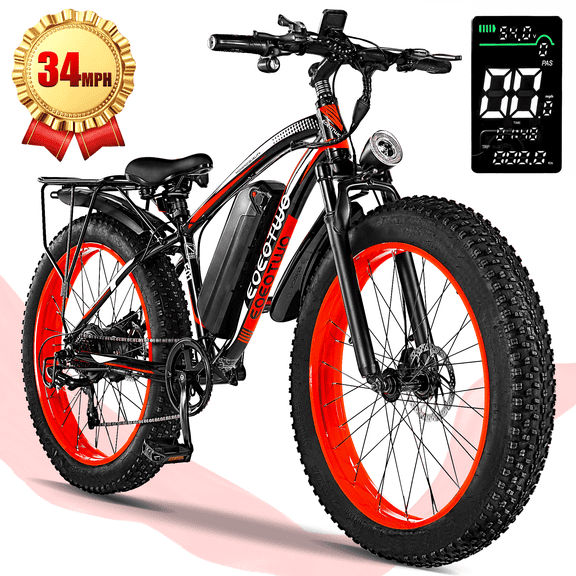 EOEOTWO 26'' Fat Tire Electric Mountain Bike for Adults, 1500W 48V 15Ah Battery, 60Miles Longe Range, 34MPH High-Speed  Cruiser Ebike, All-Terrain Bicycle with Front Suspension & LED Display