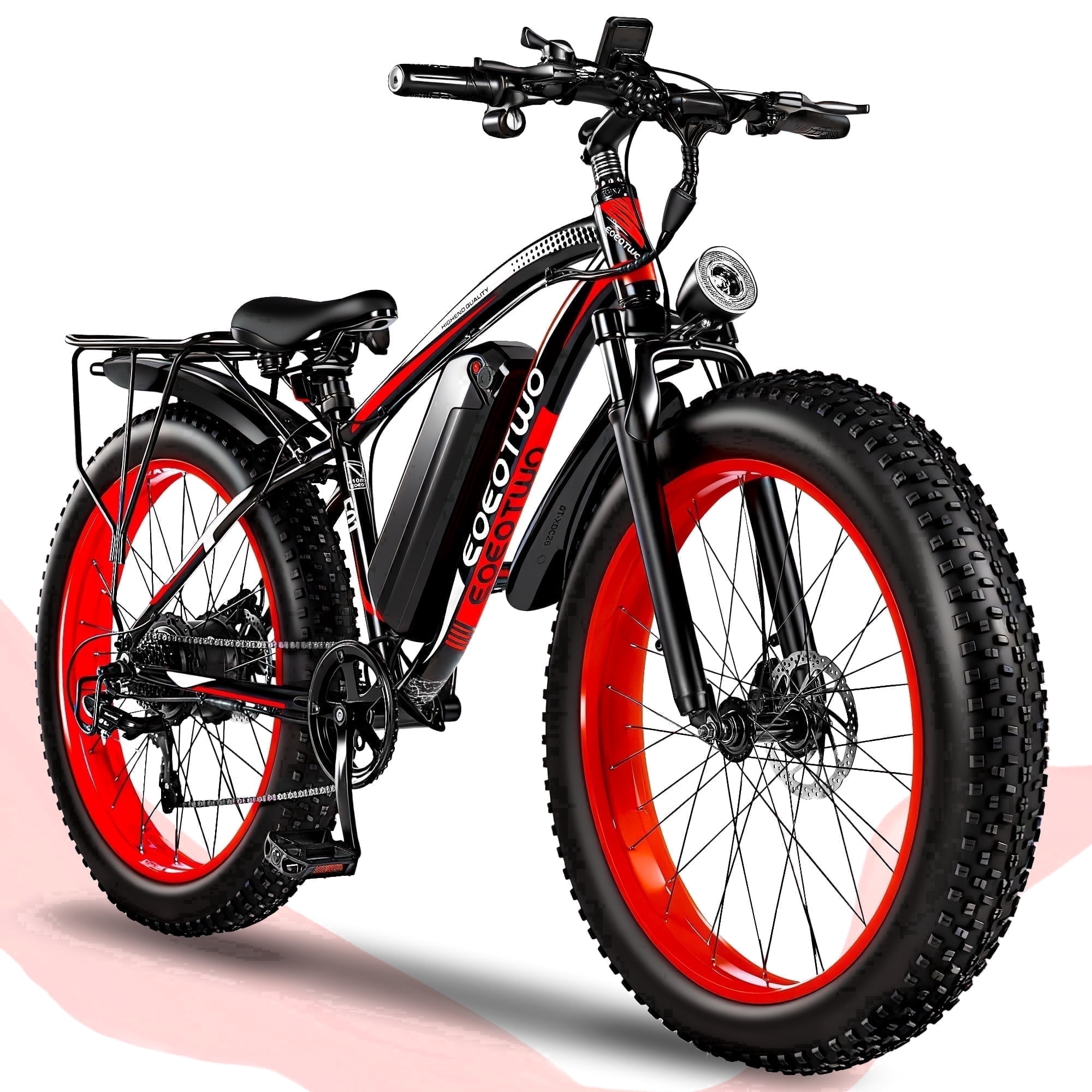 EOEOTWO 26'' Fat Tire Electric Mountain Bike for Adults, 48V 15Ah Battery, 60Miles Long Range, Fast Cruiser Ebike, All-Terrain Bicycle with Front Suspension & LED Display UL2849