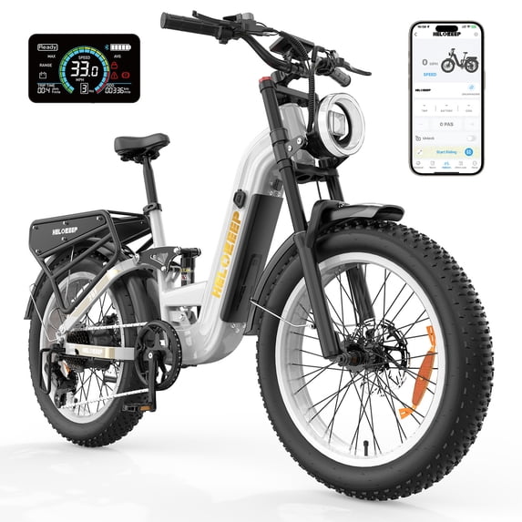 Helokeep 26" White Fat Tire High Performance Cargo Electric Bike for Women, 4000W Peak 2000W, 40MPH, 48V 25Ah UL2849 Off-Road Ebike