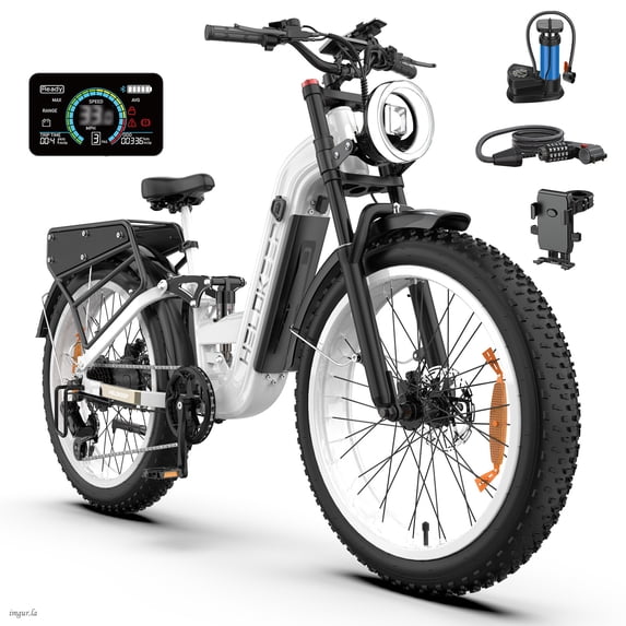Helokeep 26" Fat Tire Class 3 Electric Bike for Adults, 750W Motor 28MPH, 48V 25Ah Removable Battery, UL2849 Certified Off-Road Ebike,White