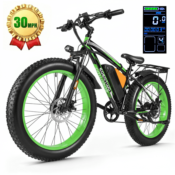 EOEOTWO 1500W Electric Bike for Adults, 26" Fat Tire Mountain Ebike, 30MPH Fast & 70 Miles Long Range, 48V 20Ah Removable Battery, 7-Speed Off-Road All-Terrain Electric Bicycle
