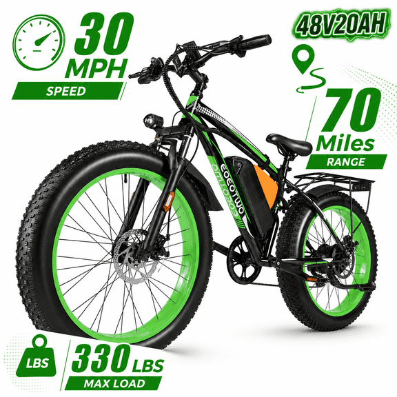 EOEOTWO 26" Fat Tire Electric Bike for Adults, 1500W Peak Motor, 48V 20Ah Battery Mountain Bike, 30 MPH Top Speed, Front Suspension & Dual Disc Brakes, 330 lbs Max Load All-Terrain E-Bike UL 2849