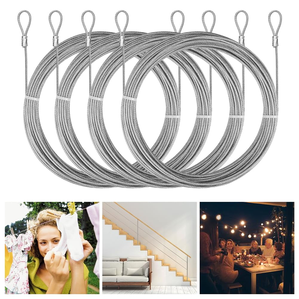 26 Feet (6.5ft x 4) PVC Coated Stainless Steel Metal Wire Cable Ropes ...