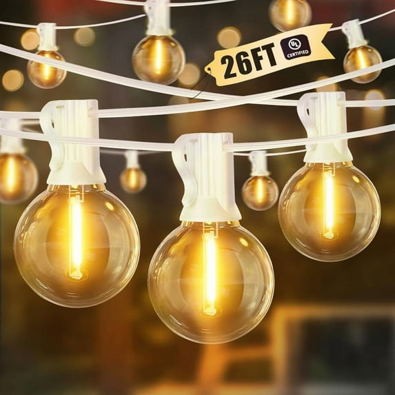 26 Feet LED Outdoor String Lights with 12+1 Shatterproof G40 Edison Bulbs, Connectable and Weatherproof Strand, Commercial Grade Patio Lights for Backyard Decorative, Warm White