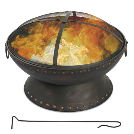 26'' Fire Pit Set Wood Burning Pit Winter Heater Includes Log Poker for Outdoor and Patio Round Brown