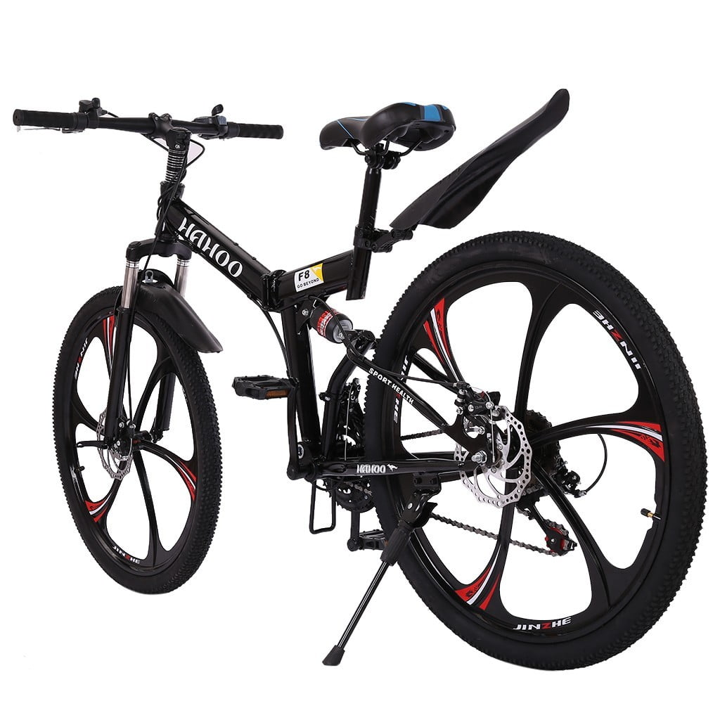 26" Folding Mountain Bike, 21 Speed Full Suspension High-Carbon Steel Dual Disc Brake Non- Mountain Bicycle