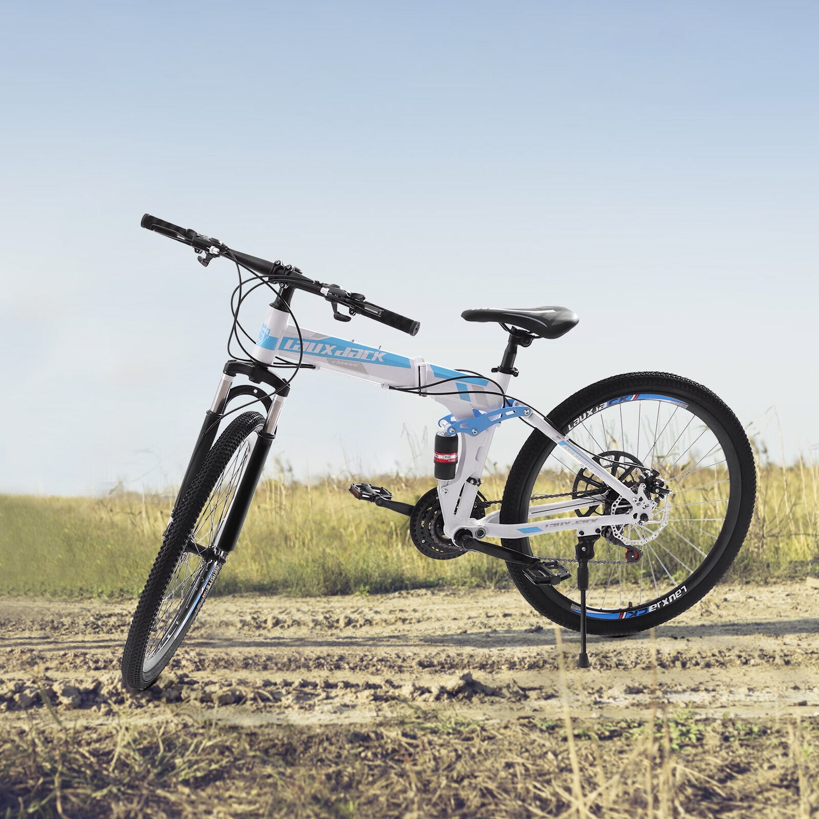 26" Folding Mountain Bike with 21-Speed Shifter – Dual Disc Brakes, Full Suspension, Adjustable Seat, Carbon Steel Frame – Off-Road & Urban Commuter Bicycle