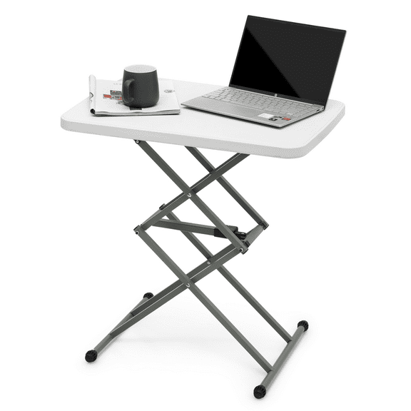 26'' Folding Table Adjustable TV Tray, Easy to Fold and Storage, Portable Sturdy Laptop Desk for Home Office, White Top/Gray Stand