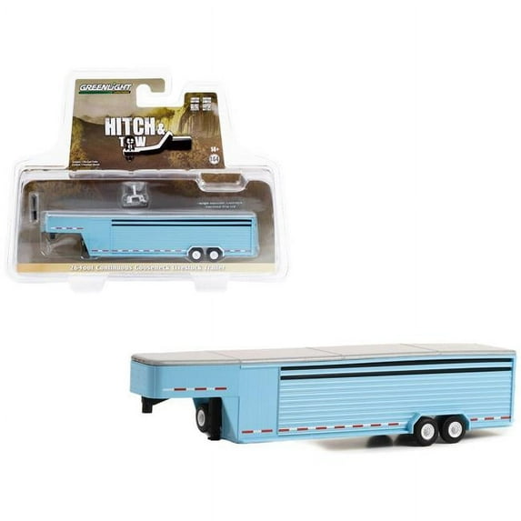 26-Foot Continuous Gooseneck Livestock Trailer Light Blue "Hitch & Tow" Series 1/64 Diecast Model Car by Greenlight