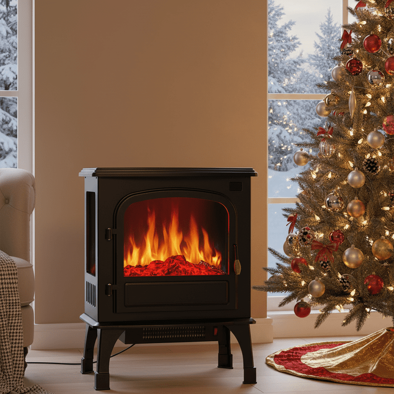 26" Freestanding Electric Fireplace Stove with 3D Flame Effect, Remote Control, Adjustable Heat & 12H Timer, Safe & Stylish Home Heater, Inky
