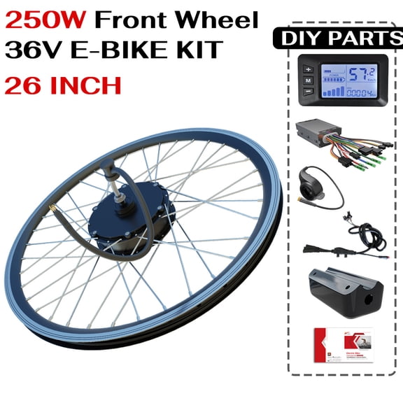 26" Front Wheel  Electric Bike Conversion Kit, 36V 250W Hub Motor,  Controller LCD Display Thumb Throttle DIY eBike Kit