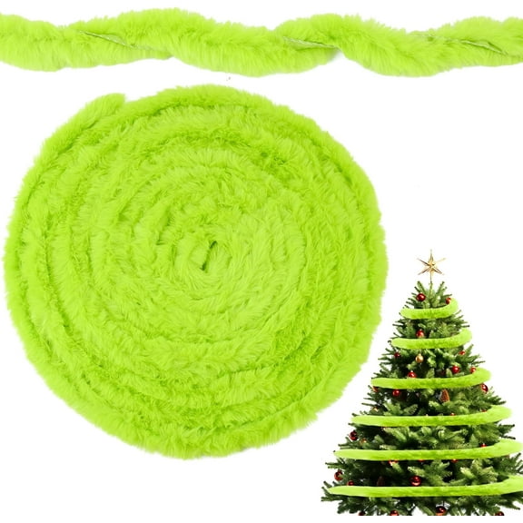 26 Ft Christmas Faux Fur Ribbon Trim Fabric Roll Winding Christmas Tree Garland Green Furry Garland Soft Artificial Fur Strips Fur Trim Sewing for Xmas Tree Holiday Indoor Outdoor Party Decoration