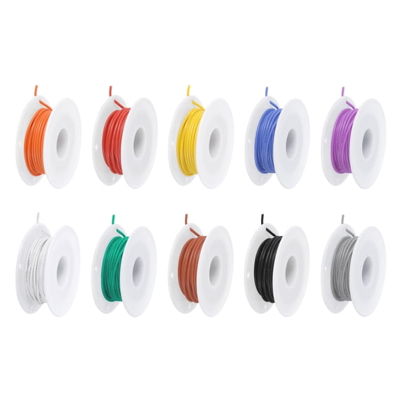 26 Gauge Silicone Wire 26AWG Stranded Wire Tinned Copper Wire High Temp Wire Spool 10 Color 7.5m/24.6ft 10pcs