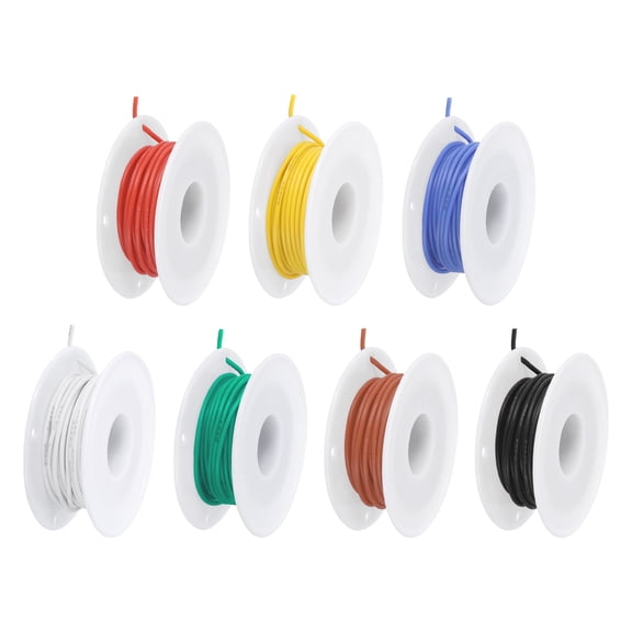26 Gauge Silicone Wire 26AWG Stranded Wire Tinned Copper Wire High Temp Wire Spool 7 Color 7.5m/24.6ft 7pcs